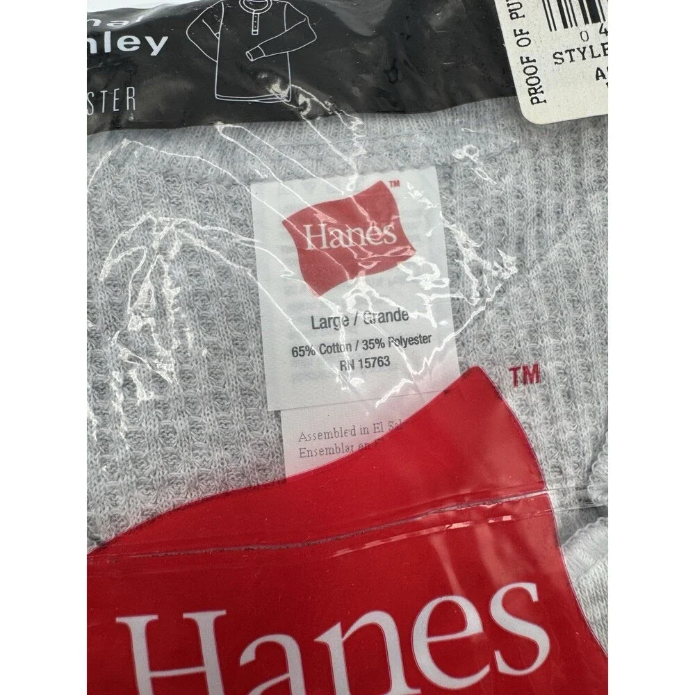 Hanes Men’s Thermal 3-Button Henley Large NOS Y2K 2001 Sealed